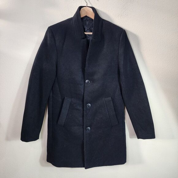 Mens H&M Peacoat Adult Size 38R Black Button Down Jacket Outdoor Formal - Picture 1 of 9